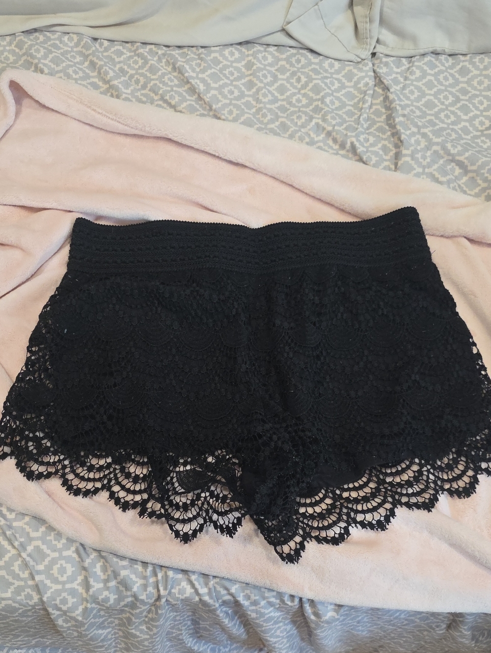 a.n.a Black Crochet Lace Lounge Shorts